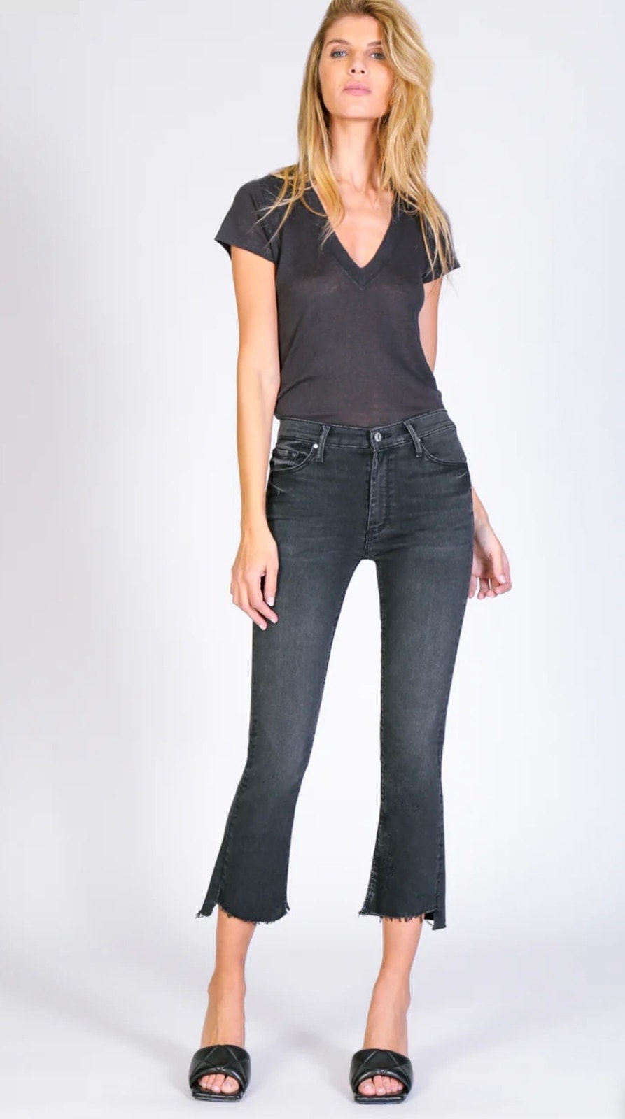 Black Orchid Cindy Slant Fray Jeans Blackstone Charcoal Raw Hem Crop 26
